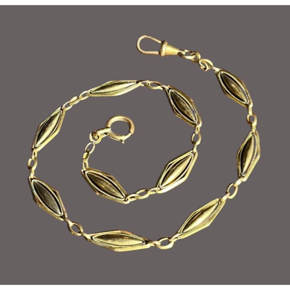 Antique Vtg GOLD FILLED POCKET WATCH CHAIN Marquise Lozenge Links ORIA ART DECO